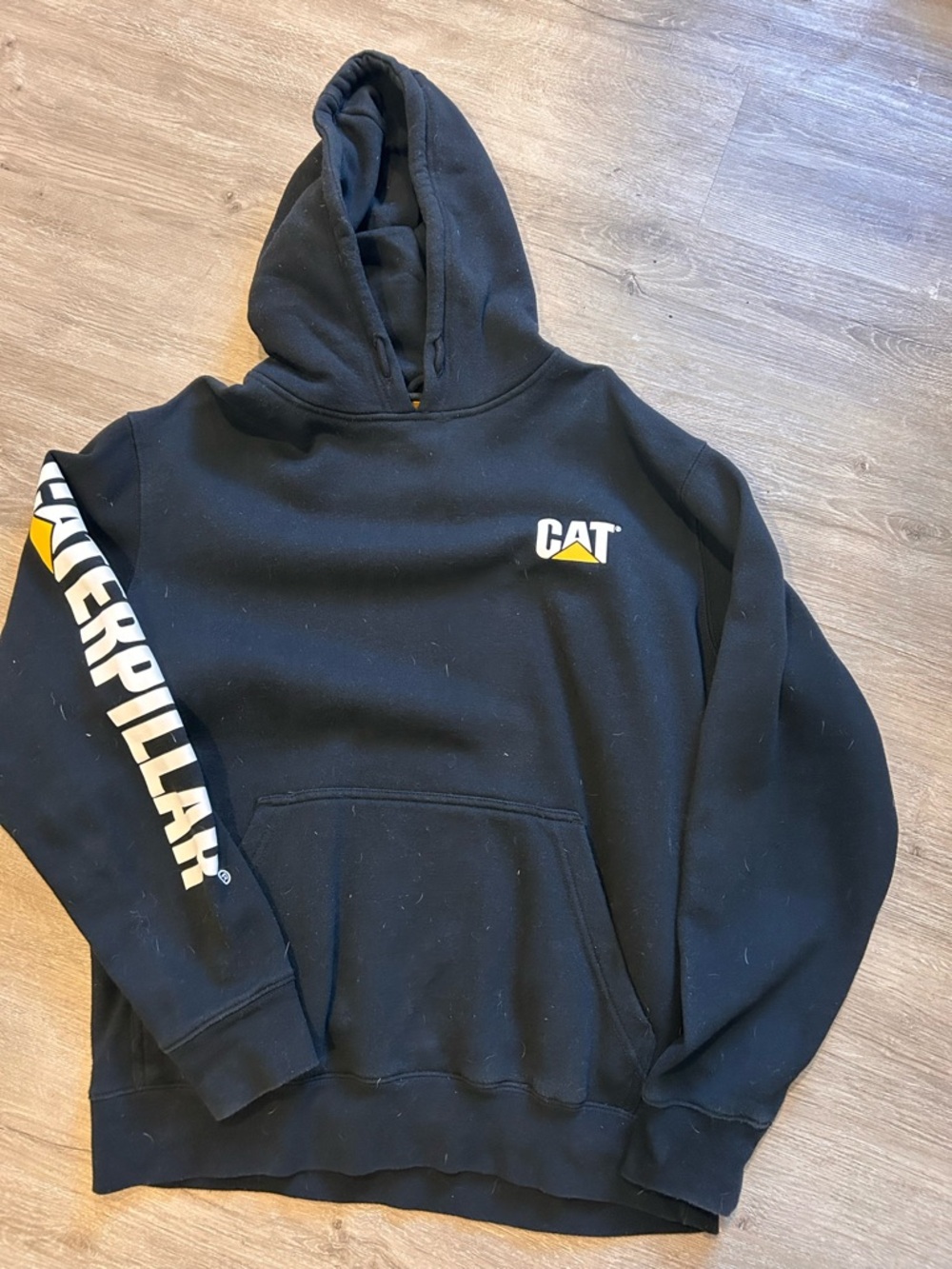 Caterpillar Black Hoodie with Yellow Logo